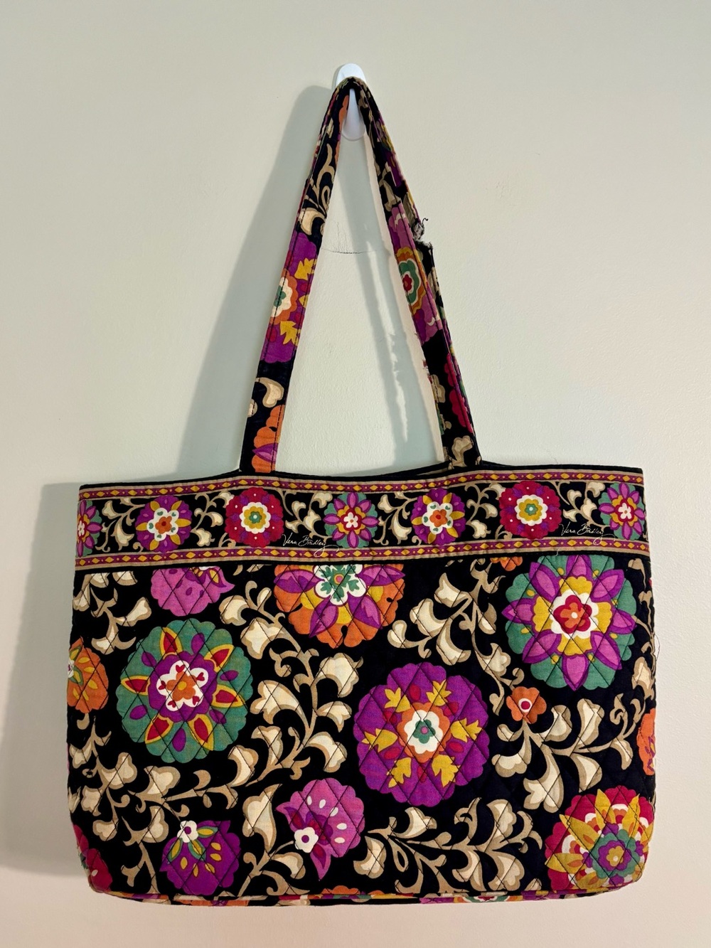 Vera Bradley Quilted Floral Tote Bag in Black Multicolor Bold Print